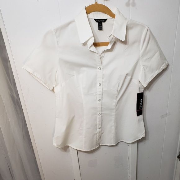 George Tops - White Stretch SS Button-down Shirt